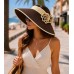 Straw Visor Hats - Foldable Accent With Matching Flowers - Brown - HT-5250BN